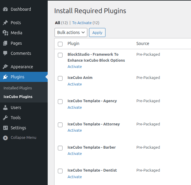 Activate IceCubo plugins