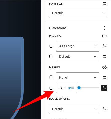 Set a negative margin