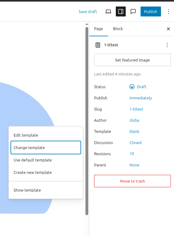 Change the theme's template in WordPress' page editing