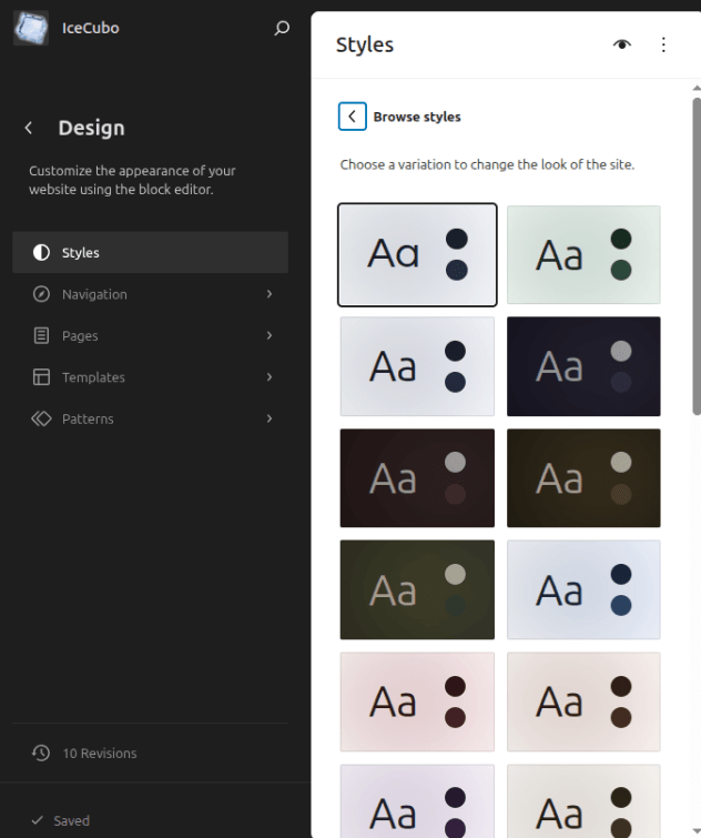 Styles available with IceCubo theme