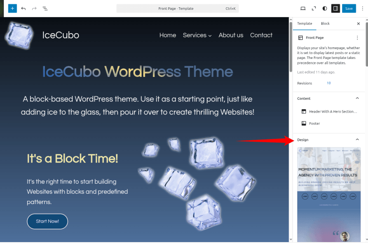 Pre-design templates with IceCubo theme