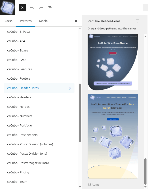 header-hero patterns with IceCubo Pro