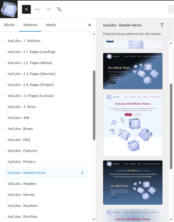 Available IceCubo patterns