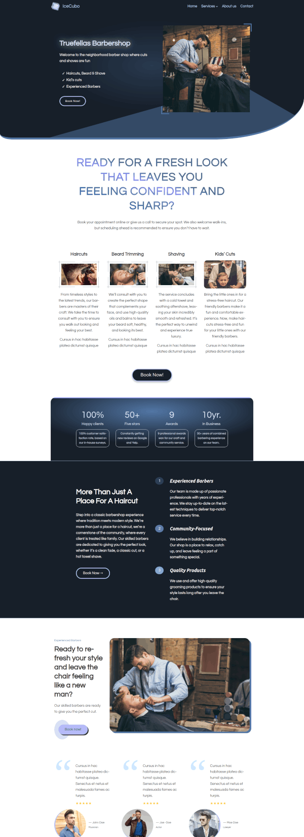 IceCubo theme - Front page template - Barber Shop 1
