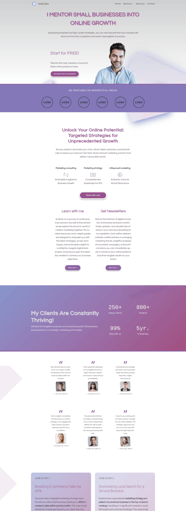IceCubo theme - Front page template - Marketer 1