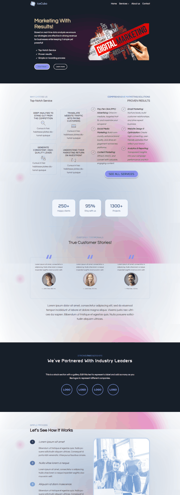 IceCubo theme - Front page template - Marketing 1
