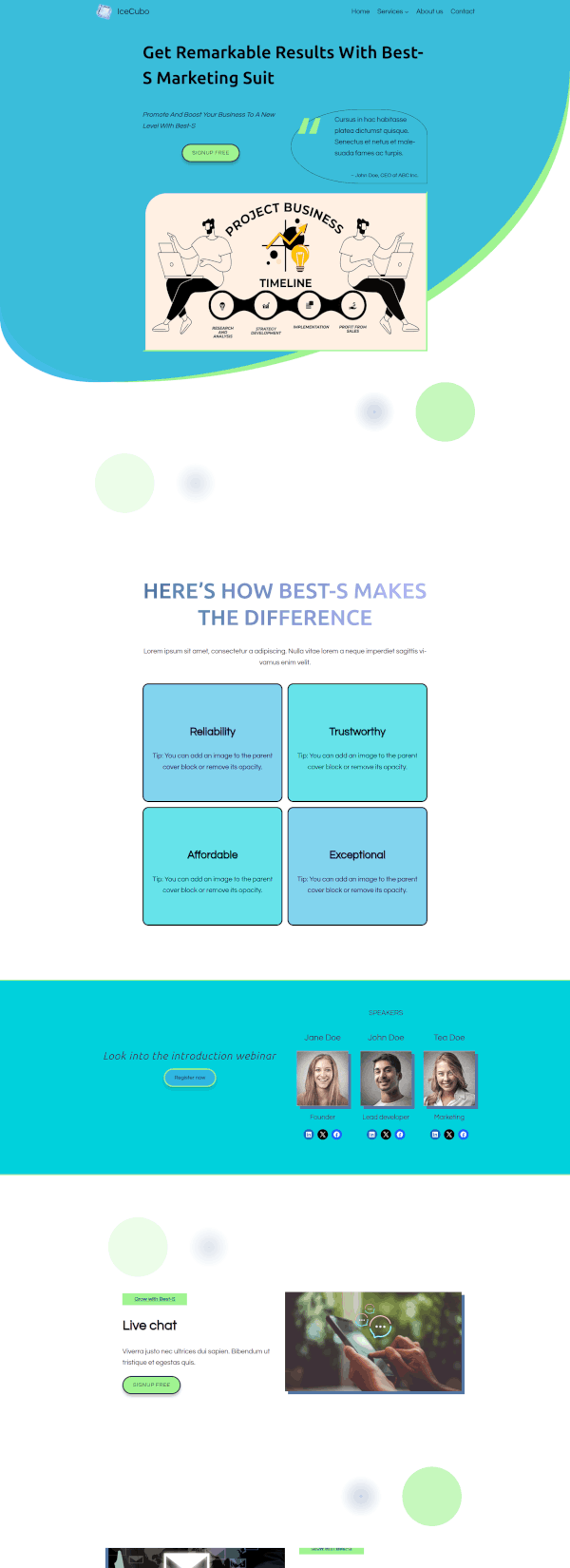 IceCubo theme - Front page template - Marketing Suit 1