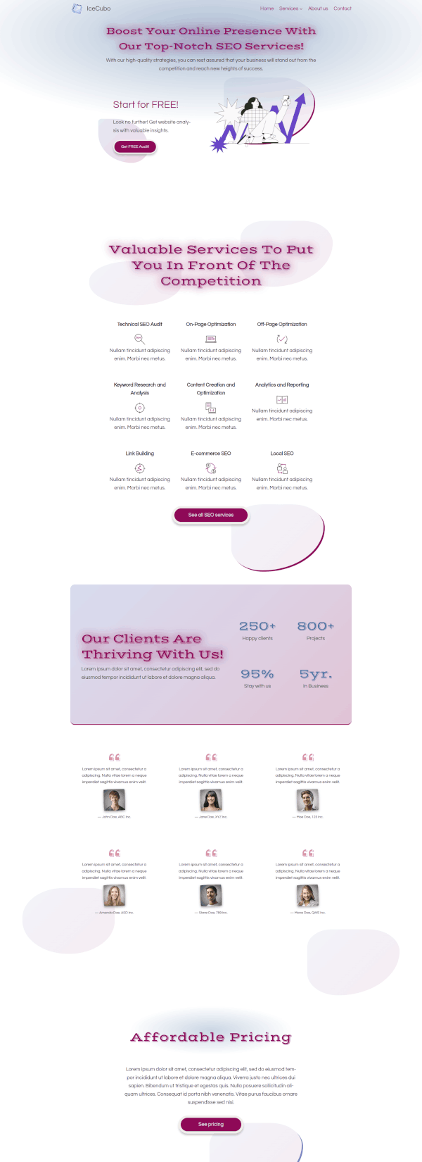 IceCubo theme - Front page template - SEO 1