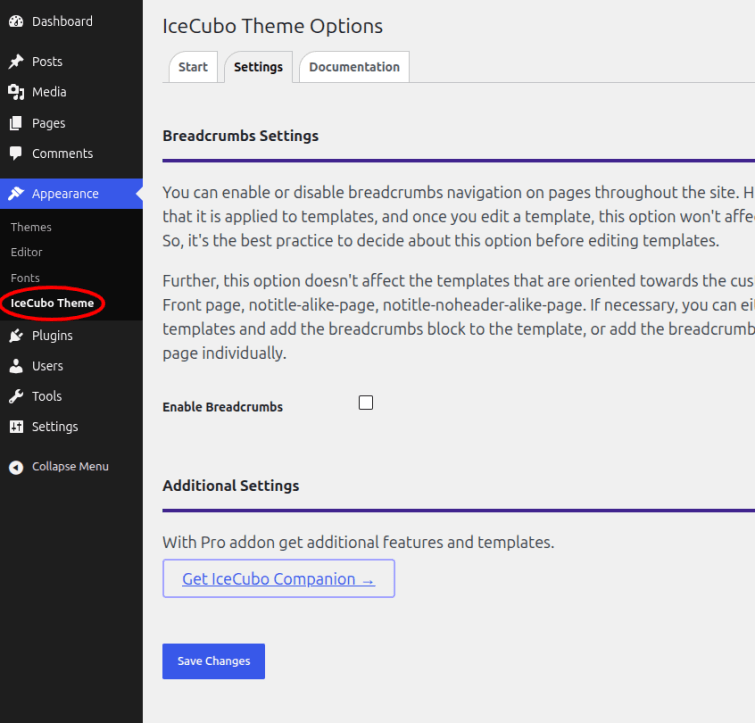 IceCubo theme options