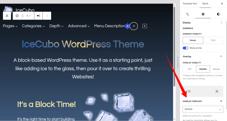 Change the mobile overlay from the navigation block