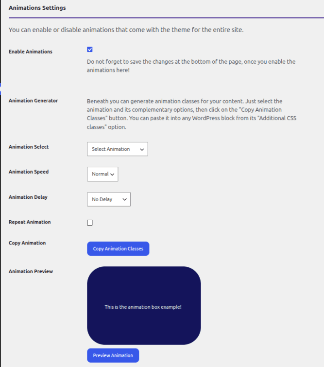 Animation settings for the IceCubo theme