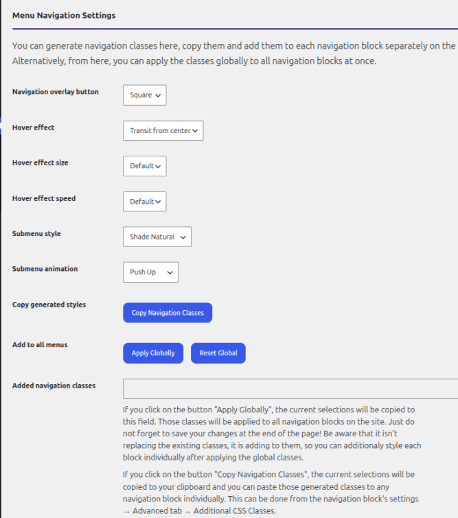 Navigation settings for the IceCubo theme