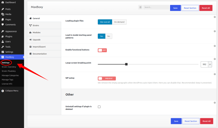 Access the MaxBoxy Global settings