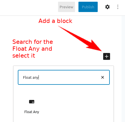 Publish float any throught the WordPress block interface