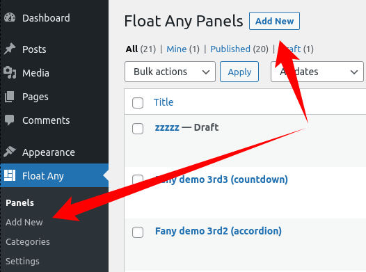add new float any panel