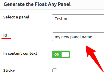 set a new float any panel id