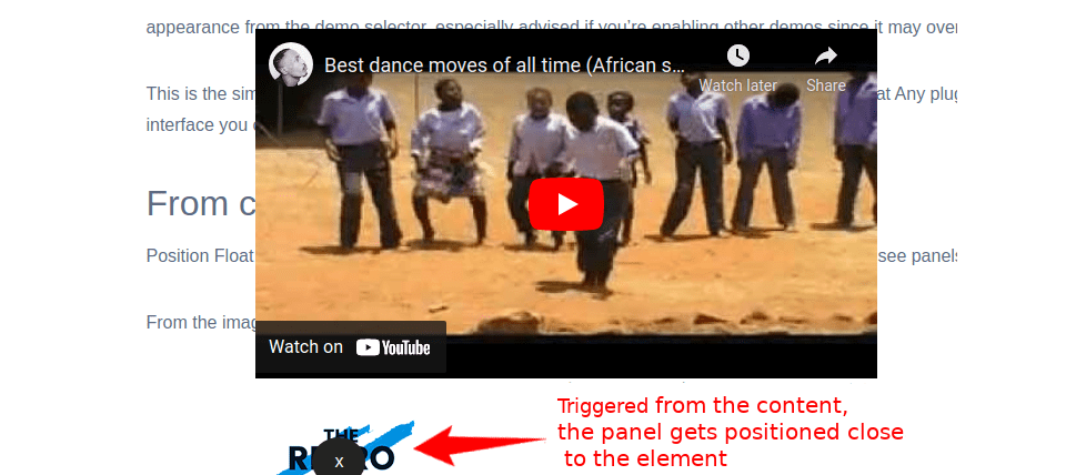 Panel set inline to the triggering block