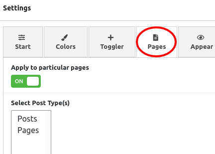 Float any settings- particular pages tab