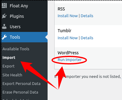 Run WordPress importer plugin