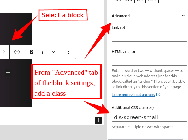 WordPress block - disable for small screen