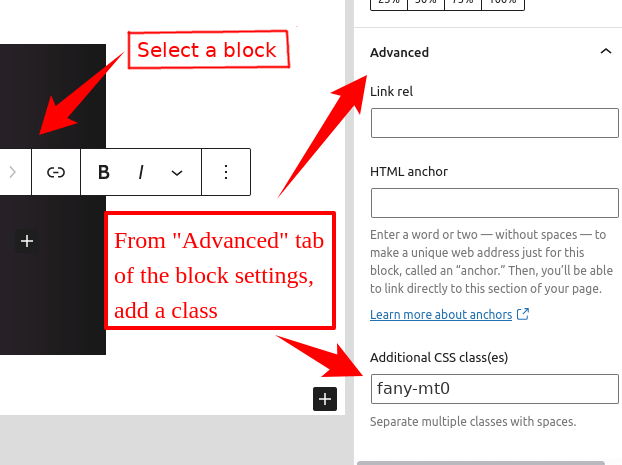 WordPress block - add styling class