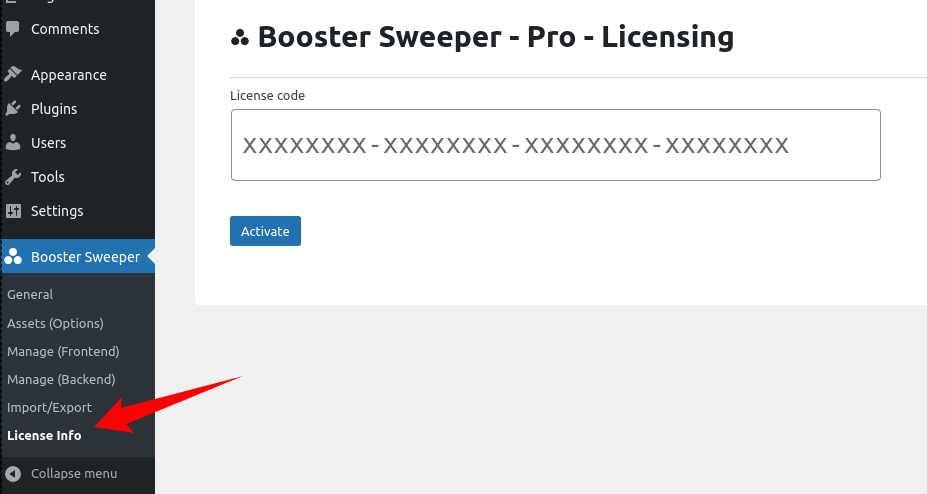 Booster Sweeper - activate the license
