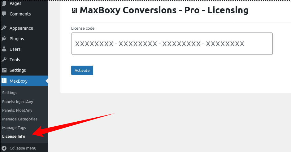 Activate MaxBoxy Pro plugin's license
