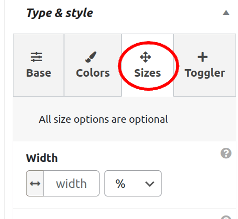 Type & style - Sizes options for the MaxBoxy