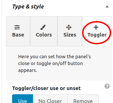 Type & style - Toggler options for the MaxBoxy panel