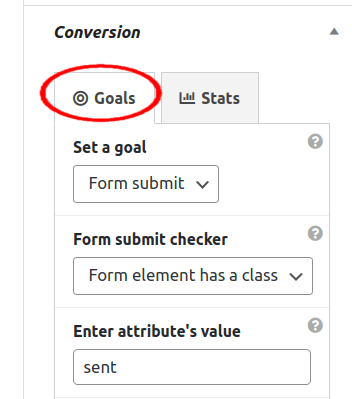 MaxBoxy panel - set goals' options