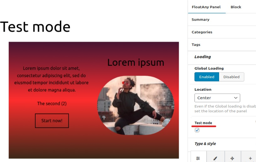MaxBoxy, WordPress content boxes - enable test mode