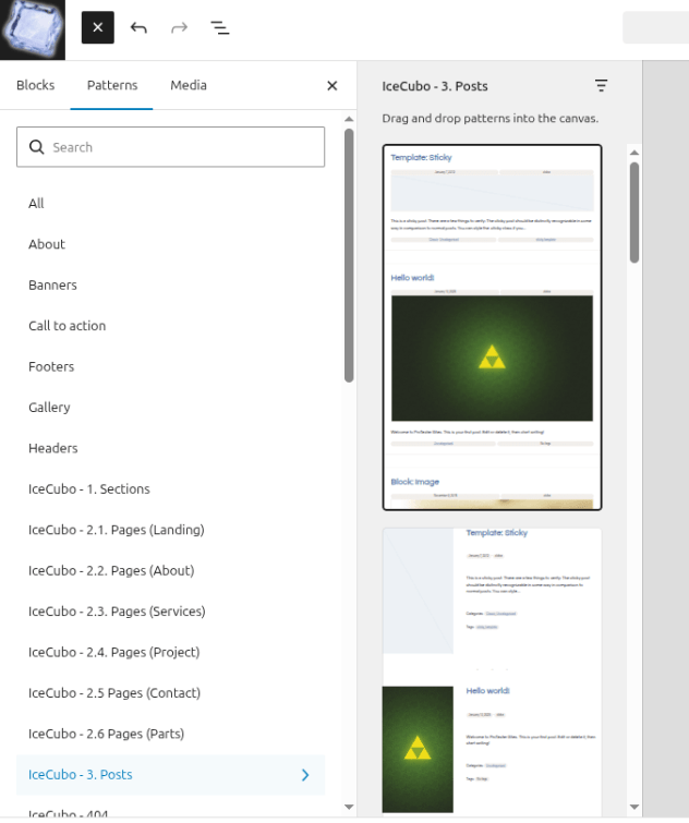 Insert IceCubo's available Query Posts