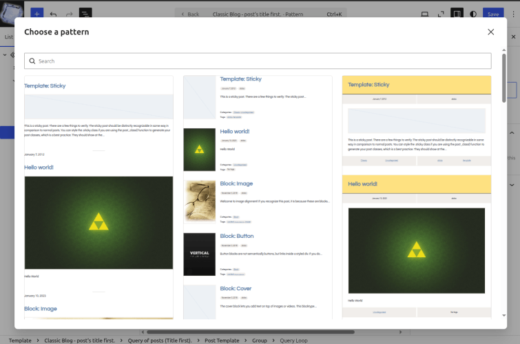 Insert a blog posts pattern